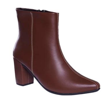 Imagem de Bota Coturno Feminina Salto Bloco Grosso Bico Fino Cano Curto (Caramelo, BR, Adulto, Numérico, 39)