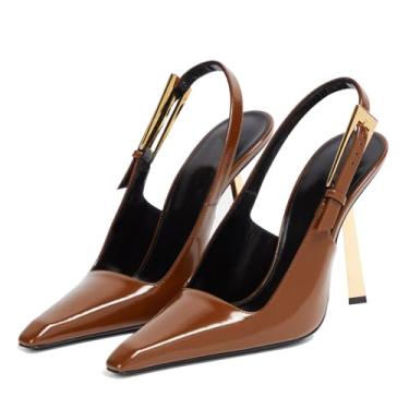 Imagem de Vertundy Sapato feminino stiletto com salto alto fechado bico fino para festa, Marrom 1, 36