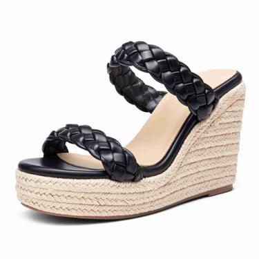 Imagem de Coutgo Sandálias femininas plataforma plataforma alpargatas duas tiras de tecido sem cadarço verão lindas sandálias deslizantes, Preto frio., 40