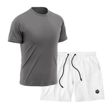 Imagem de Kit Short + Camiseta Dry Treino Fitness Academia Bermuda Camisa Praia Esporte Cinza-Masculino