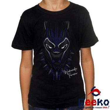 Imagem de Camiseta Infantil Pantera Negra 100% Algodão Black Panther Wakanda For