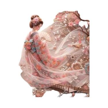 Imagem de Retrato De Mulheres Japonesas Em Mosaico, Pintura Em Diamante 5D Feita