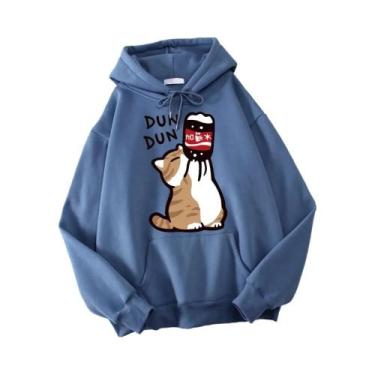 Imagem de Moletom Masculino Casual Harajuku Com Capuz E Estampa De Gato De Desen