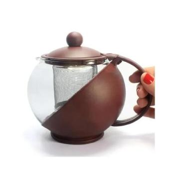 Imagem de Chaleira Bule Jarra Vidro Revestido Infusor Coador Filtro Aço Inox Chá