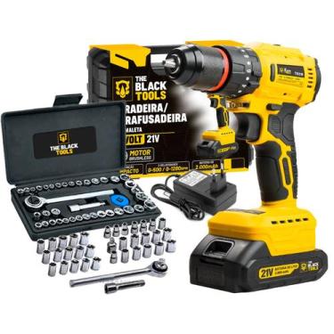 Imagem de Parafusadeira Furadeira Brushless 21v Com Maleta + 40 Peças The Black 