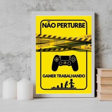 Imagem de Quadro Para Porta Gamer Trabalhando 24X18Cm Branca