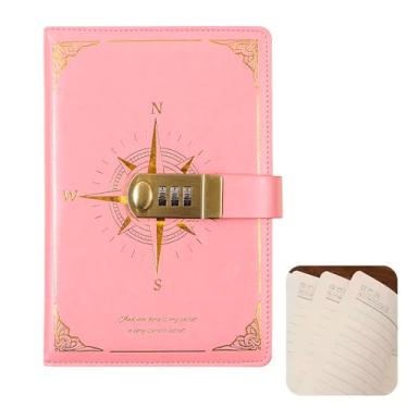 Imagem de Caderno Diário Cartagena Com Cadeado Segredo Lock com Fechadura e Senha Meta Linhas Pautadas Agenda Vintage Rosa dos Vendos Almofadado (Rosa)