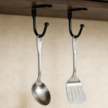 Imagem de 2 peças de suportes de canecas de metal embaixo da prateleira ganchos de armazenamento de utensílios para armário de banheiro de cozinha (preto, 5,2 x 4,2 x 1 cm)