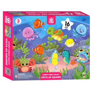 Imagem de Quebra Cabeça Gigante Visita Ao Aquário 16 Peças Em Madeira - Nig 0446