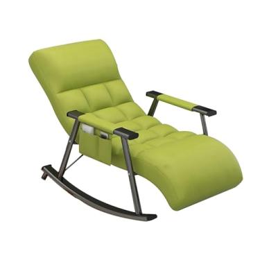 Imagem de Cadeira de balanço de berçário com tecido de patchwork, cadeira reclinável, apoio para os pés ajustável e almofada - Mobiliário de berçário verde elegante para conforto do bebê