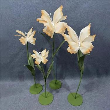 Imagem de Flores de borboleta artificiais gigantes - Conjunto de 4 flores falsas grandes para casamento, festa de aniversário e adereços de fotografia - Acessórios florais decorativos grandes