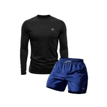 Imagem de Conjunto Camiseta Manga Longa Dry Proteção Uv e Short Mauricinho Academia Verão Básico-Masculino