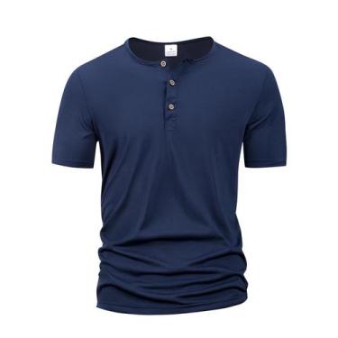 Imagem de Camiseta Masculina Slim Fit De Cor Sólida Com Gola Henley, Camisa Polo