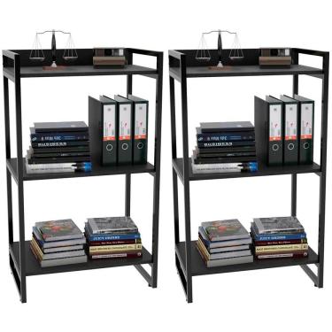 Imagem de Kit 2 Estantes Com 3 Prateleiras Escritório 14x60cm Preto