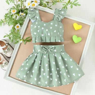 Imagem de Conjunto De Top E Saia Curta Com Estampa De Cereja Para Meninas De 1 a