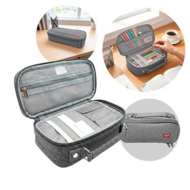 Imagem de Estojo Escolar Organizador com 3 Divisórias Cinza - modelo BD-3521