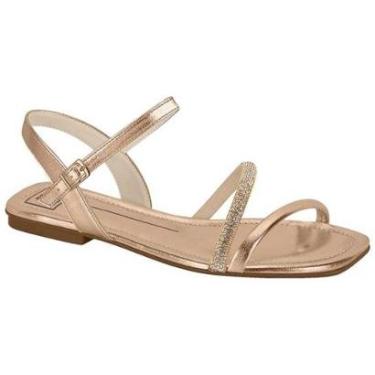 Imagem de Sandália Rasteira Feminina Ouro Rosado Cristal Moleca 5462.138-Feminino