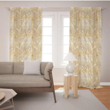 Imagem de Cortina Tecido Oxford Sala Folhas Douradas - 140x220cm - Fabrika de Fe