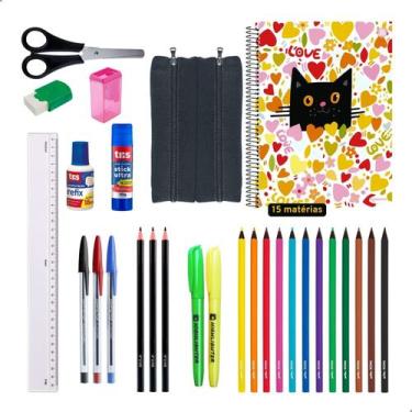 Imagem de Kit Material Escolar Cadernos 15 Matérias Estojo + Itens - Menino - Me