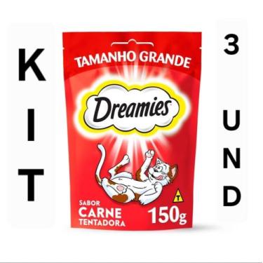 Imagem de DREAMIES Petisco PROMOÇÃO 150g PARA GATO SABOR CARNE KIT 3 UN