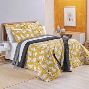 Imagem de Kit Edredom New Cats Casal Queen 3 Peças Percal 150 Fios 100% Algodão - Estampa Gato