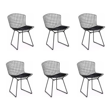 Imagem de Kit 6 Cadeiras Bertoia Preta Com Assento Preto