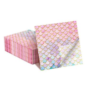 Imagem de Guardanapos de festa LMJUNZZ Mermaid Scale, papel rosa de 2 camadas, 3