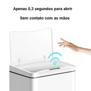 Imagem de Lixeira Automática Retangular 40 Litros com Sensor em Aço - Branca - G