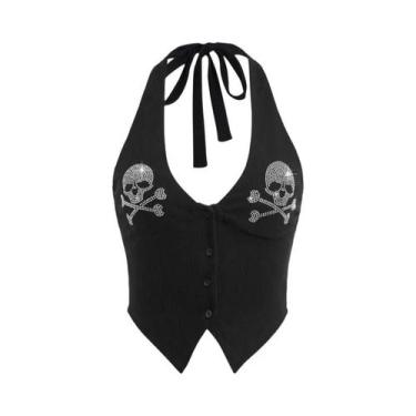 Imagem de Colete Sem Mangas Com Decote Halter Em Strass, Estilo Vintage Goth Pun