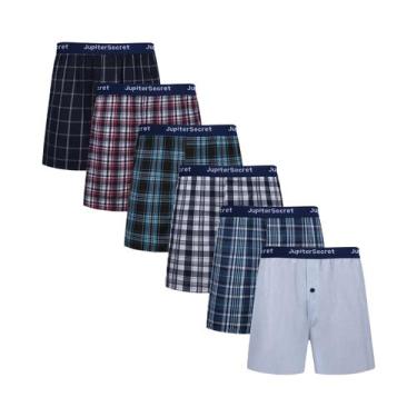 Imagem de Cuecas Boxer Masculinas Xadrez 6 Peças Com Cós Elástico E Botão, Roupa