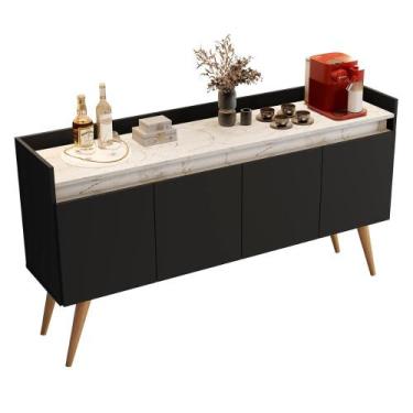 Imagem de Aparador Buffet Gold Marmorizado 4 Portas Pés Madeira Maciça - MOVEIS 