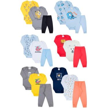 Imagem de Kit Roupa de Bebê 18 Peças Body Estampado Manga Longa e Calça Mijão pa