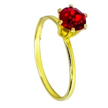 Imagem de Anel Dourado Ouro 18k Solitario Pedra Zirconia Vermelha 2mmm Tradciona