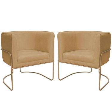Imagem de Kit 02 Poltronas Decorativas Betina Base Aço Ouro Fosco Bouclé Camel - Nexta Casa