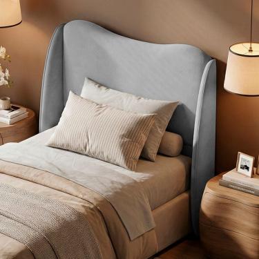 Imagem de Cabeceira Orgânica Para Cama Box Viúva Luma 120cm Chenille Bouclê Prata - Desk Design