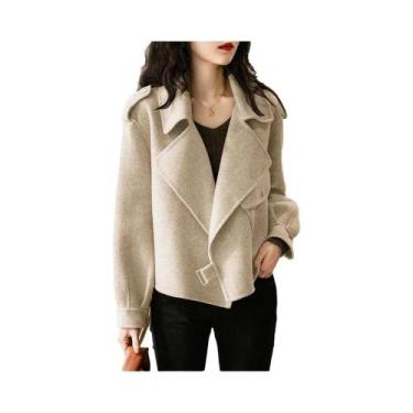 Imagem de Jaqueta Feminina Quente De Lã Estilo Bomber Com Cinto, Design Elegante