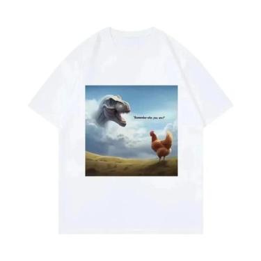 Imagem de Camiseta Feminina Engraçada Com Estampa De Dinossauro E Galinha, Casua