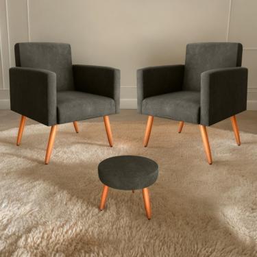Imagem de Jogo de Poltronas e Puff Austin Veludo Turkey Apoio para os Pés Marrom Mais de Casa