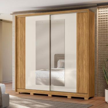 Imagem de Guarda Roupa Roupeiro Dunas 02 Portas de Correr com Espelho e 04 Gavetas Freijó Off White Moval