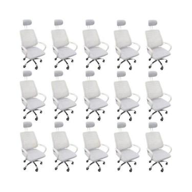 Imagem de Kit 15 Cadeiras Escritório Diretor Mesh Encosto + E-book Branco - Ofic