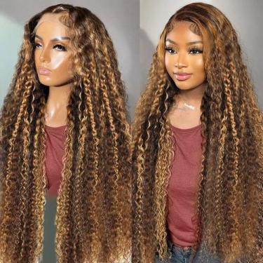 Imagem de Peruca Harmsh 30" 13x6 HD ombré loiro mel profundo ondulado