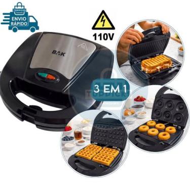 Imagem de Sanduicheira Multiuso 3 em 1 110V 800W Grill Waffle e Donuts Antiadere