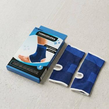 Imagem de Par de Protetor de Tornozelo Azul Suporte Compressão para Tornozelo