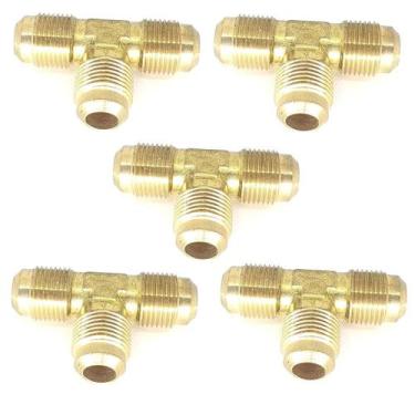Imagem de Kit 5 Tee Latão Forjado Flange 1/4 Sae Macho Te Tubo Cobre - ALUMEGAS