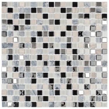 Imagem de Kit 1m² Pastilha de Marmore e Inox 30cm X 30cm - Glass Mosaic
