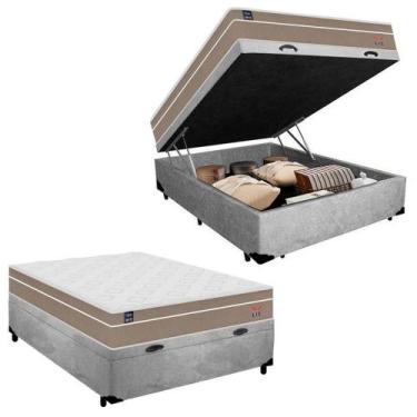 Imagem de Cama Box Baú Casal Suede + Colchão Lis Molas Ensacadas Plumatex 138x18