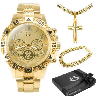 Imagem de Relogio Banhado Ouro Corrente Cruz Pulseira Caixa presente social anal