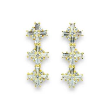 Imagem de Brinco Zircônia Cruz Cristal BC4231 - Akasaki, Dourado