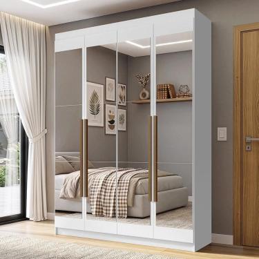 Imagem de Guarda Roupa Solteiro Venus 1105J54E2G1 4 Portas de Bater com Espelhos MDP Branco-Branc...