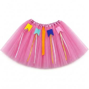 Imagem de Saia Tule Junina Infantil Bandeirinhas e Fitas - 30cm Cor:Rosa Claro -